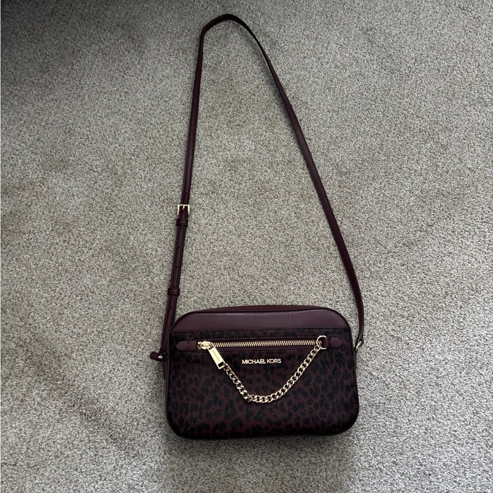 Michael Kors Dark Red Animal Print Crossbody Bag
